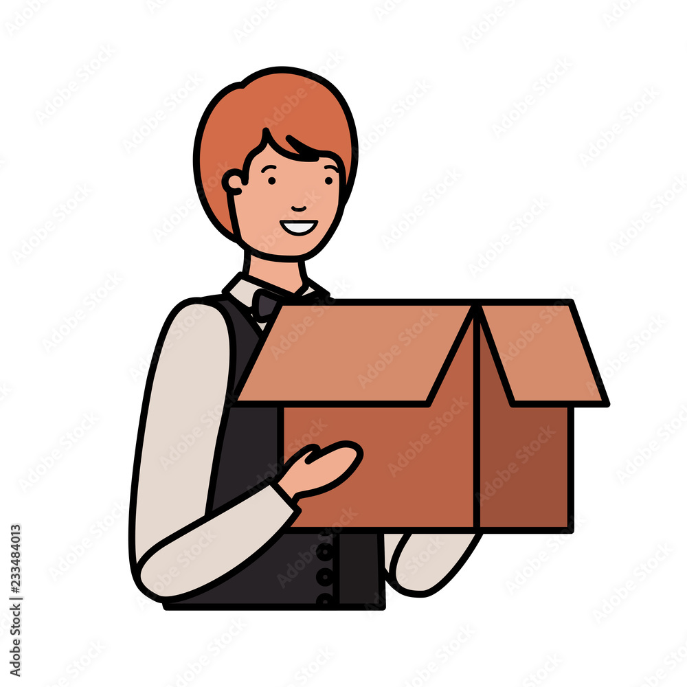 young man with cardboard box avatar character young man with cardboard box avatar character