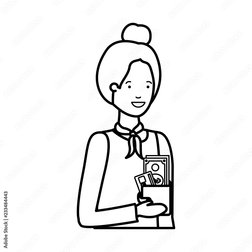 woman with wallet and credit card avatar character woman with wallet and credit card avatar character