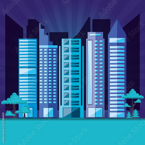 cityscape with buildings scene night