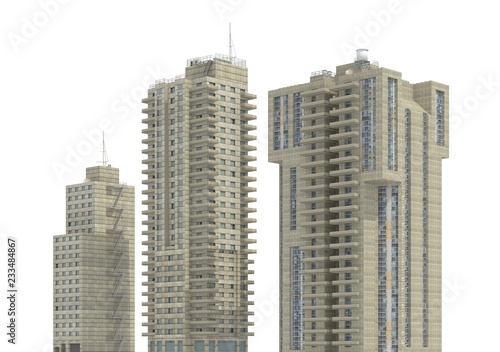 Modern buildings isolated on white background 3d illustration