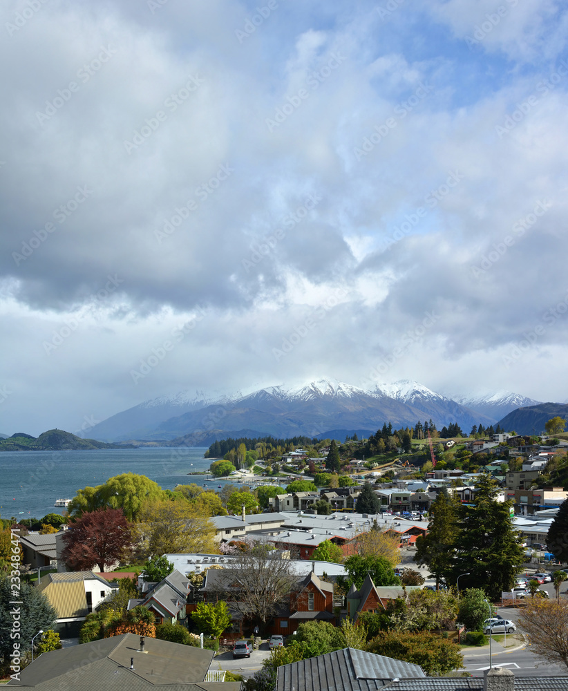 View of Wanaka Town, Lake & Mountains, Otago New Zealand