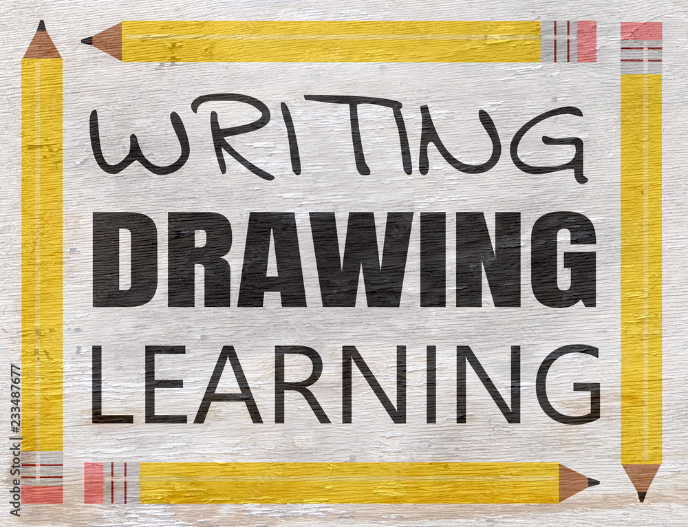 Fototapeta premium writing design with pencils on wood grain texture