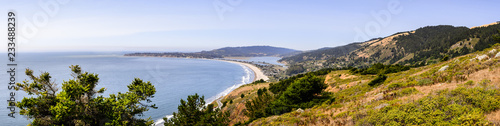 Aerial view of the Stinson Beach area of the Pacific Coastline, Marin County, north San Francisco bay area, California photo