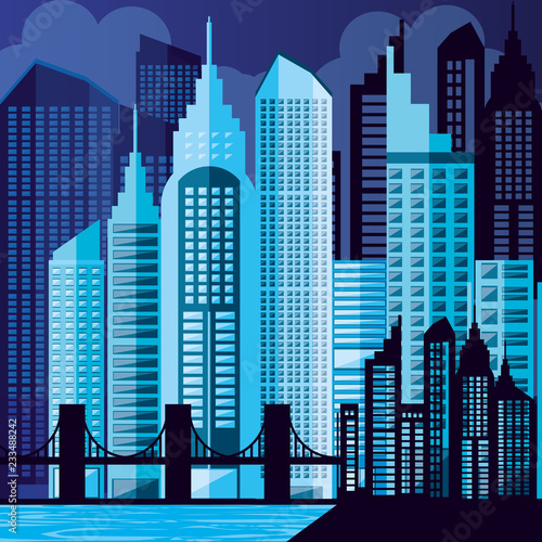 cityscape with buildings scene night