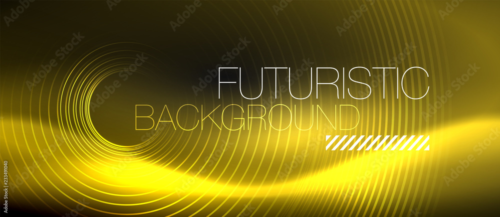 Dark abstract background with glowing neon circles Dark abstract background with glowing neon circles
