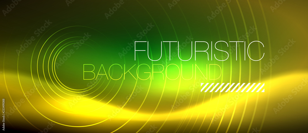 Neon glowing techno lines, hi-tech futuristic abstract background template with square shapes Neon glowing techno lines, hi-tech futuristic abstract background template with square shapes