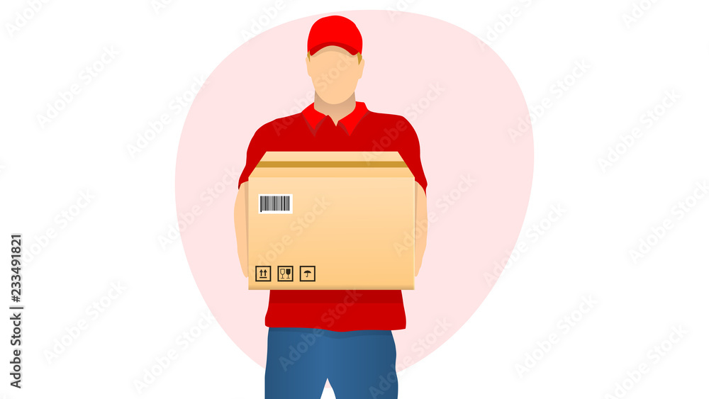 devely man in red uniform lending pachage flat style illustration devely man in red uniform lending pachage flat style illustration