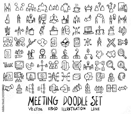 Set of Meeting icon Drawing illustration Hand drawn doodle Sketch line vector eps10