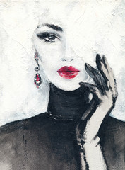 Leinwandbilder Aquarell Gesicht Aquarell Modeillustration Elegante Frau  © Anna Ismagilova