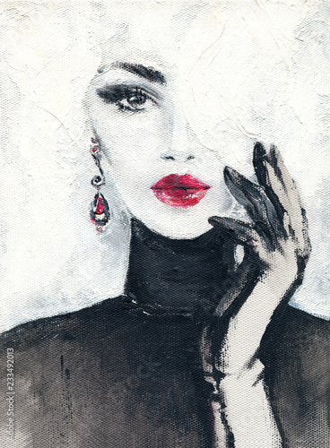 Plakat śliczna kobieta. ilustracja moda. Malarstwo akwarelowe