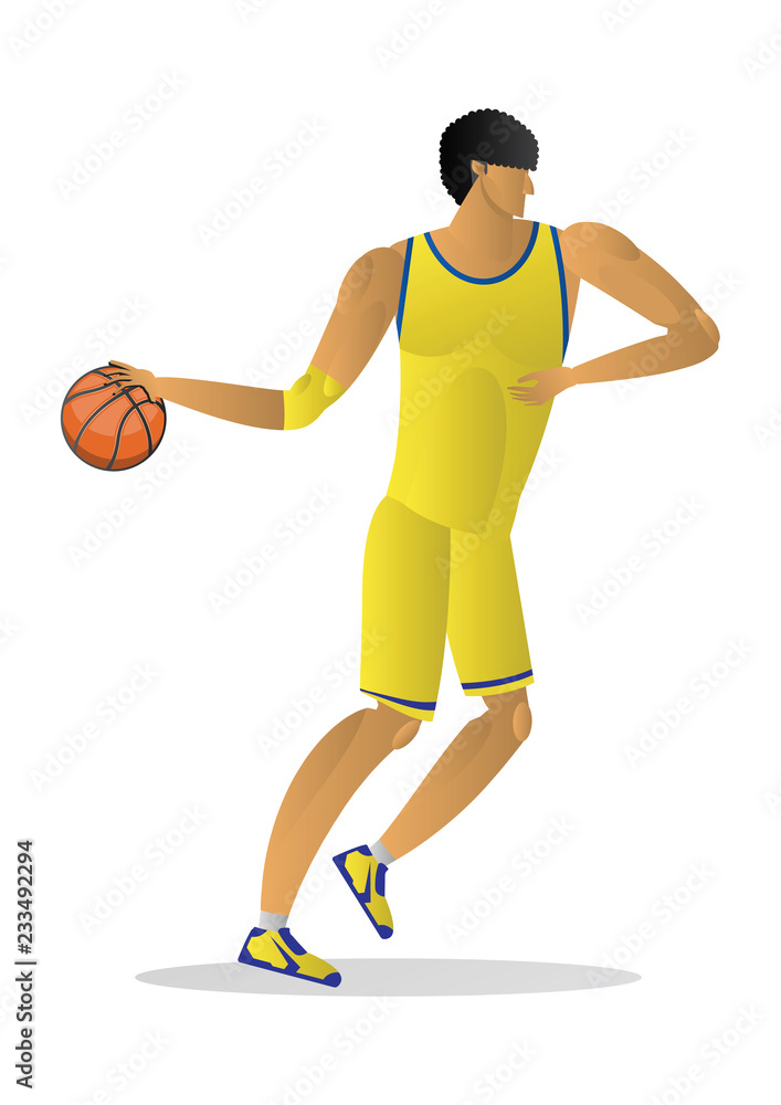 basketball player in yellow uniform with the ball