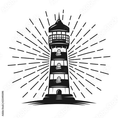 Lighthouse with rays vector black illustration
