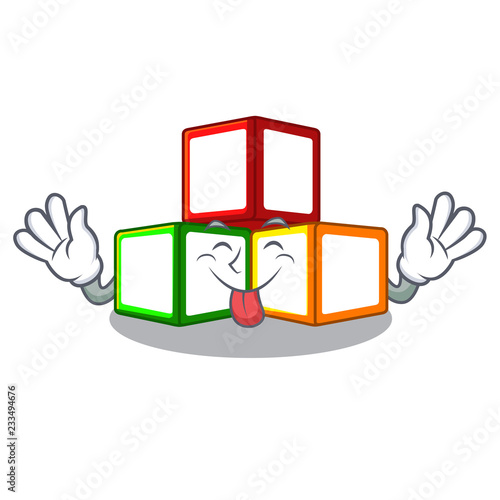 Tongue out toy blocks on cube boxes mascot