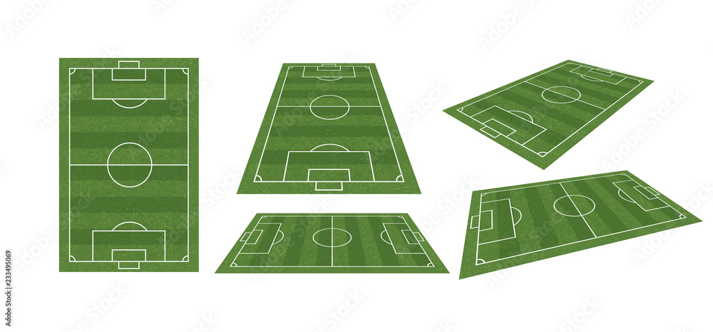 Soccer field or football field collection isolated on white background. Perspective elements. Vector. Soccer field or football field collection isolated on white background. Perspective elements. Vector.
