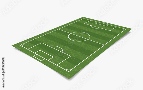 Soccer field or football field isolated on white background. Perspective elements. Vector.