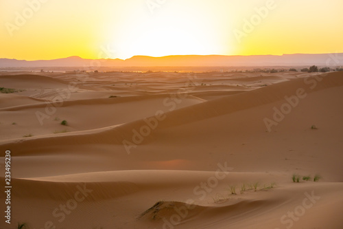 Sunset at Sahara Desert  Morocco.