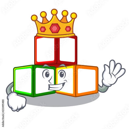 King toy blocks on cube boxes mascot