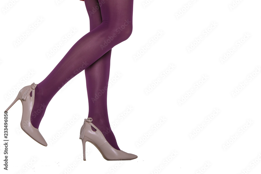 Stockings on perfect woman legs, isolated on white Stockings on perfect woman legs, isolated on white