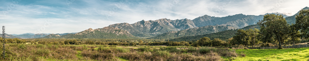 Panoramic view of Regino valley and mountains in Corisca