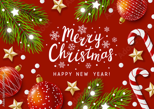 Christmas greeting card with holiday decorations