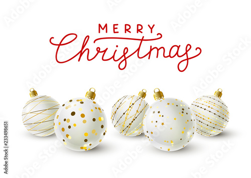 White Christmas balls with golden decorations