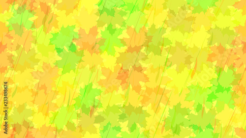 Flying maple leaves, raindrops. Autumn background. The idea of design of tiles, wallpaper, packaging, textiles, background.