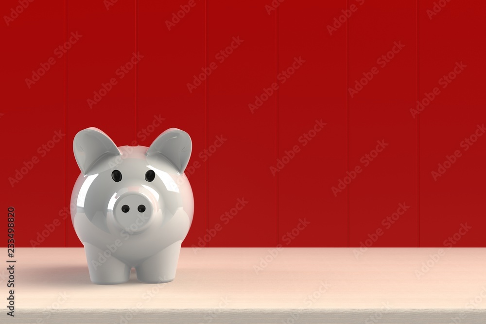 Close up of piggy bank isolated on red background, Copy space, Finance concept, 3d rendering Close up of piggy bank isolated on red background, Copy space, Finance concept, 3d rendering