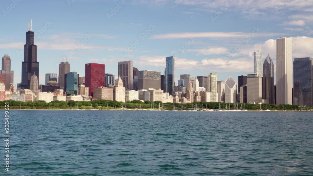 Skyline view of the city of Chicago from the lakefront in early morning Skyline view of the city of Chicago from the lakefront in early morning