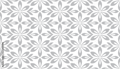 Flower geometric pattern. Seamless vector background. White and grey ornament. Ornament for fabric, wallpaper, packaging, Decorative print.