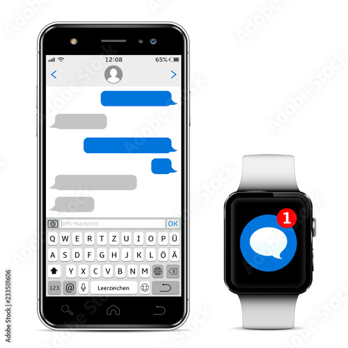 Smart watch and mobile phone with Germany alphabet keyboard