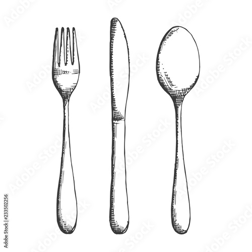 cutlery fork spoon and knife sketch. an isolated object. vector illustration