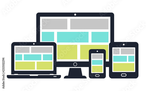 Responsive design icons: computer screen, laptop, smartphone, tablet