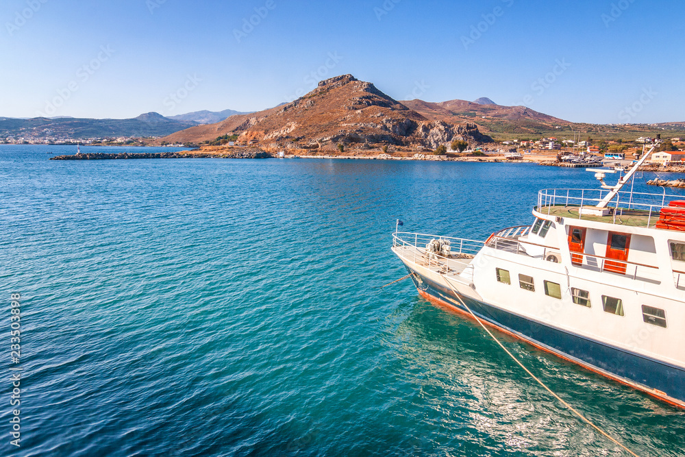 Cruise ship to the Balos lagoon in the northwest of the island of Crete, Greece, Europe.
