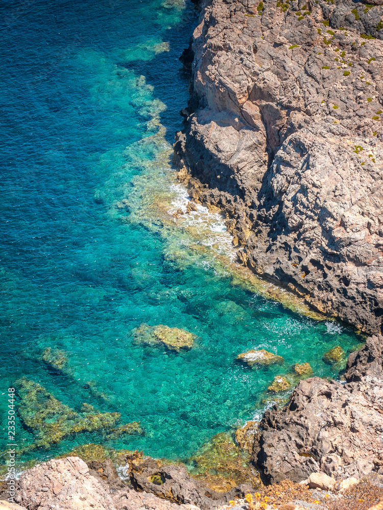 Rocky coast near The Balos lagoon in the northwest of Crete, Greece, Europe.