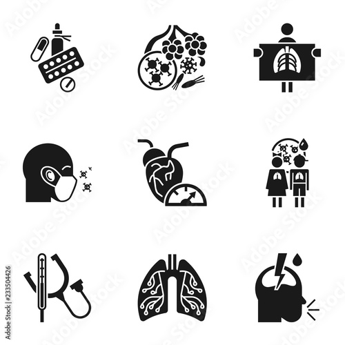 Pneumonia disease icon set. Simple set of 9 pneumonia disease vector icons for web design isolated on white background