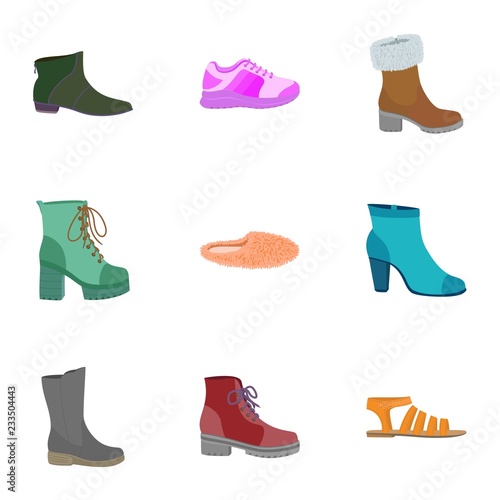 Fashion shoes icon set. Flat set of 9 fashion shoes vector icons for web design isolated on white background