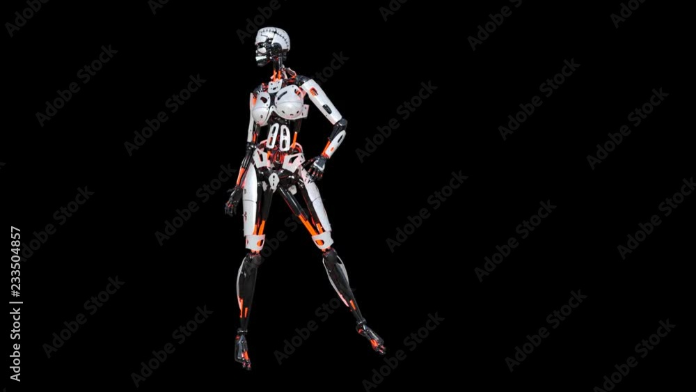 female robot Is posing, alpha channel, animation female robot Is posing, alpha channel, animation