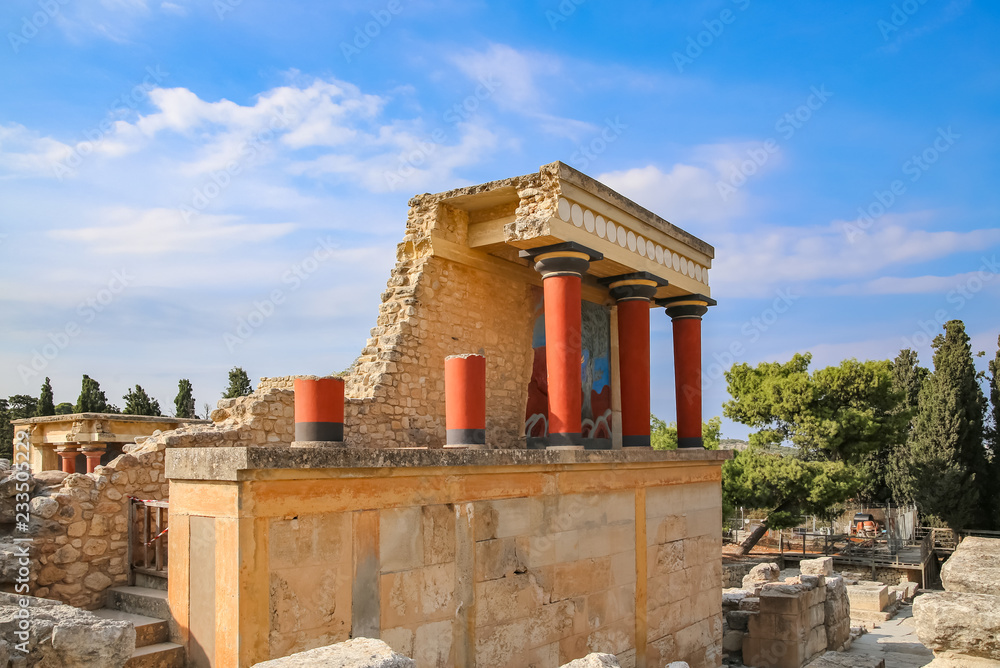 Heraklion, Crete, Greece, 03.10.2018. The famous Knossos Palace of King Minos of the Minoan civilization on the island of Crete