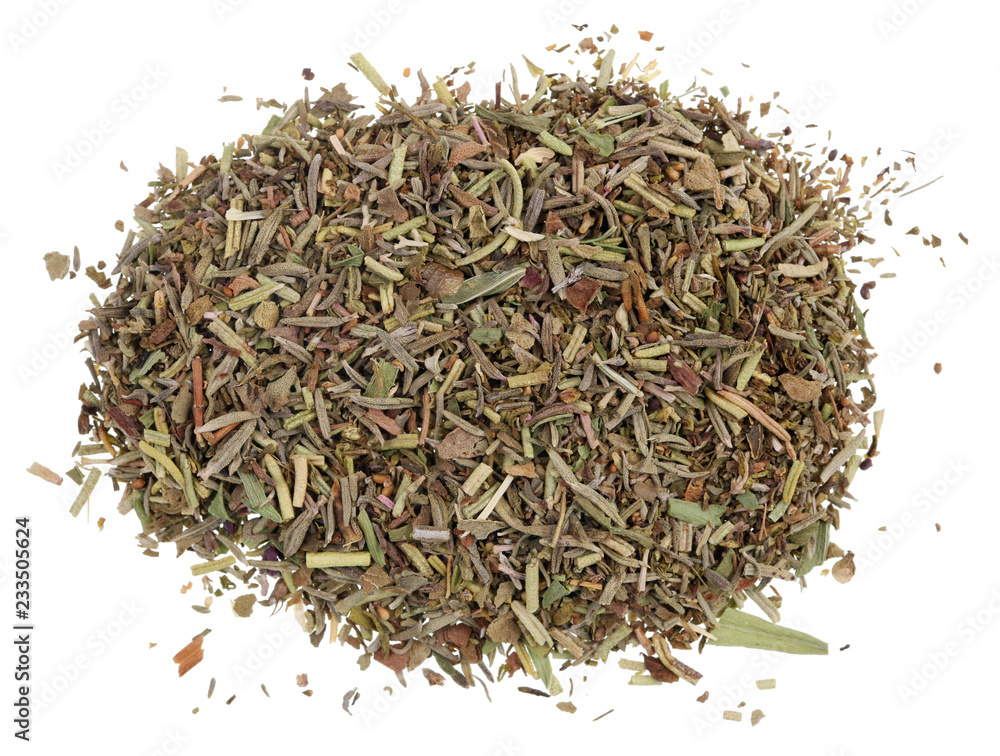 A bunch of dry Italian Provence Spices lies on a kitchen table. Isolated A bunch of dry Italian Provence Spices lies on a kitchen table. Isolated