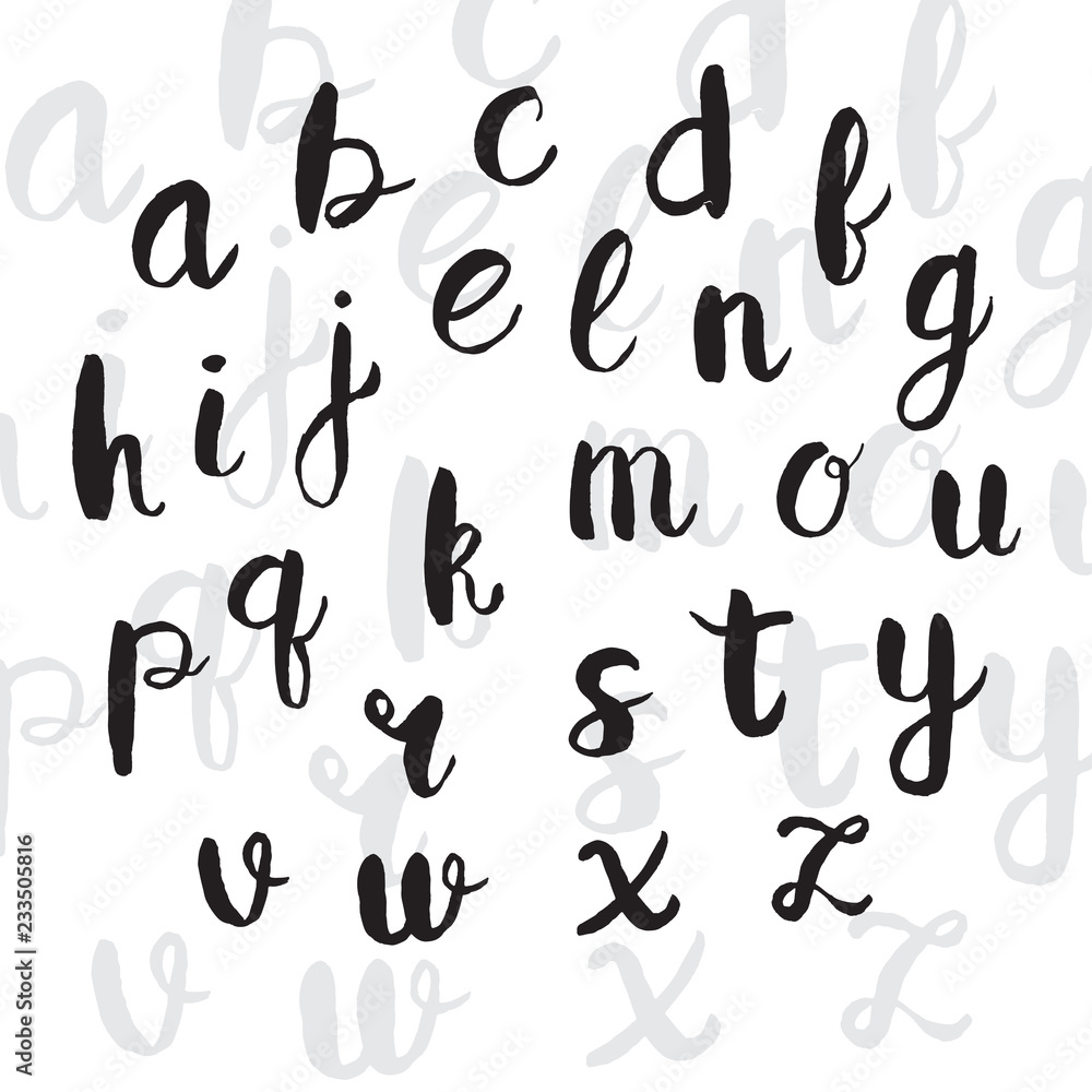 Watercolor hand drawn alphabet. Calligraphy lettering set