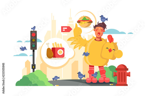Man advertising fast food cafe