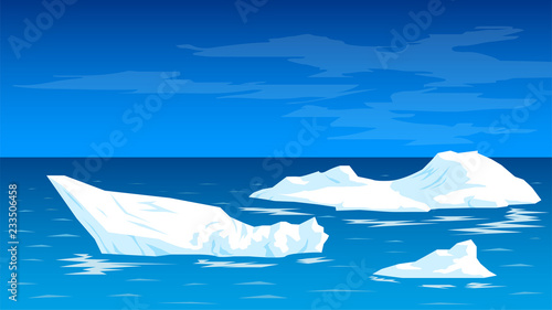 Antarctica, landscape with icebergs and the sea, the North Pole, drifting icebergs © lidiia