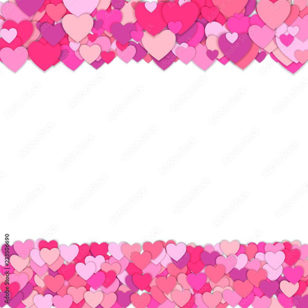 Frame of colorful hearts isolated on white background. Confetti of hearts. Love concept.