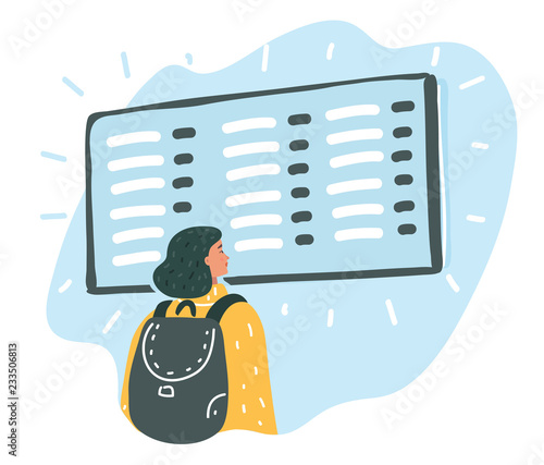 Woman looking at the flight information board