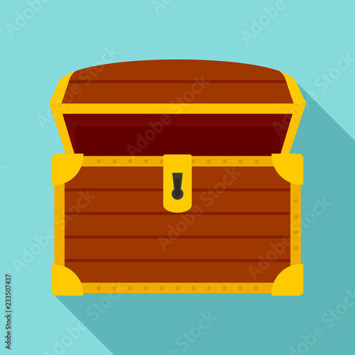 Open treasure chest icon. Flat illustration of open treasure chest vector icon for web design