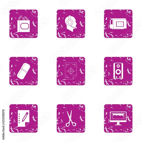 Reconnaissance group icons set. Grunge set of 9 reconnaissance group vector icons for web isolated on white background
