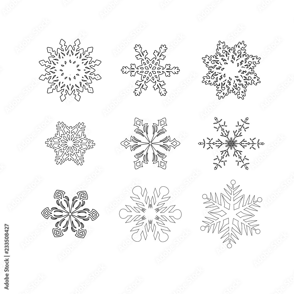 Snowflake winter set isolated four icon silhouette on white background. Christmas concept vector illustration Snowflake winter set isolated four icon silhouette on white background. Christmas concept vector illustration