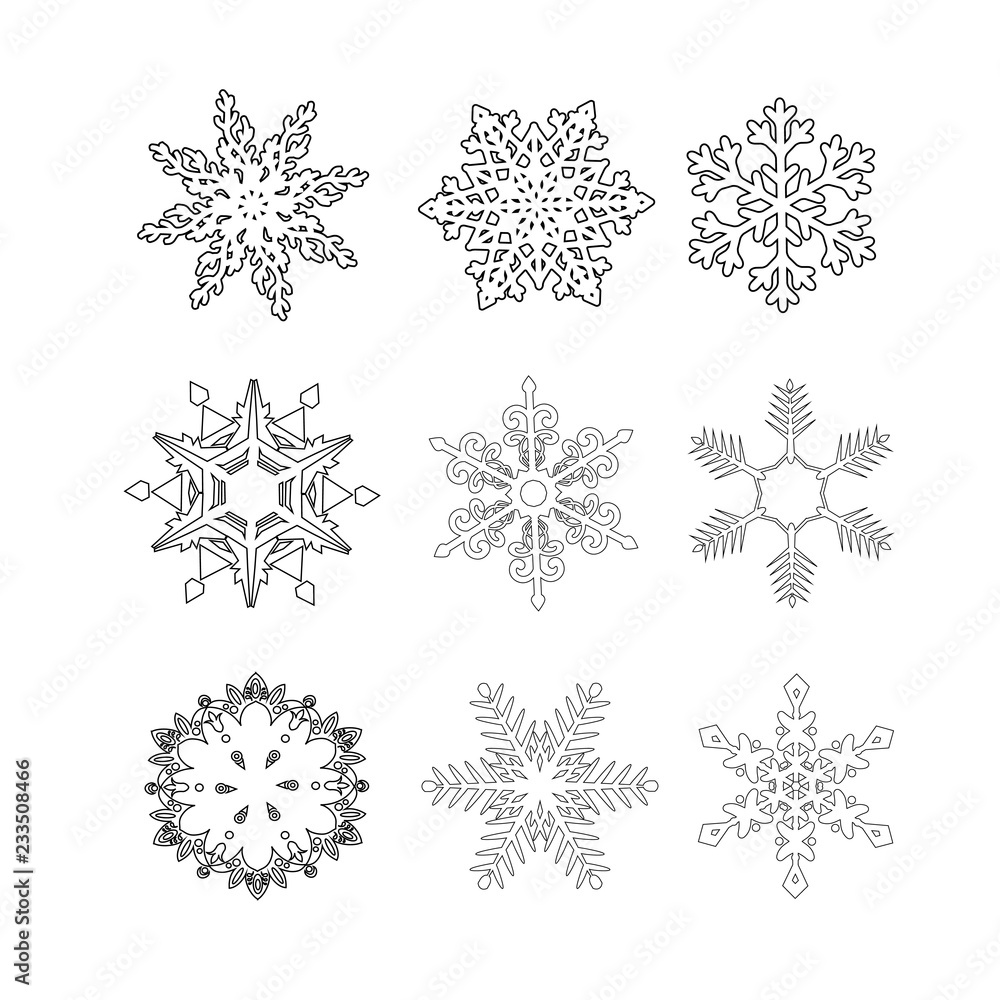 Snowflake winter set isolated four icon silhouette on white background. Christmas concept vector illustration Snowflake winter set isolated four icon silhouette on white background. Christmas concept vector illustration