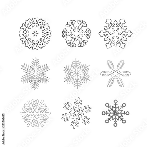 Snowflake winter set isolated four icon silhouette on white background. Christmas concept vector illustration
