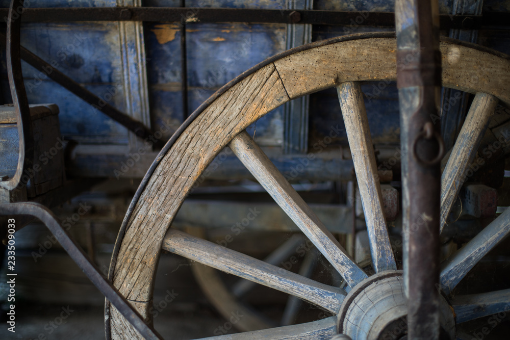 Old wooden cart wheel